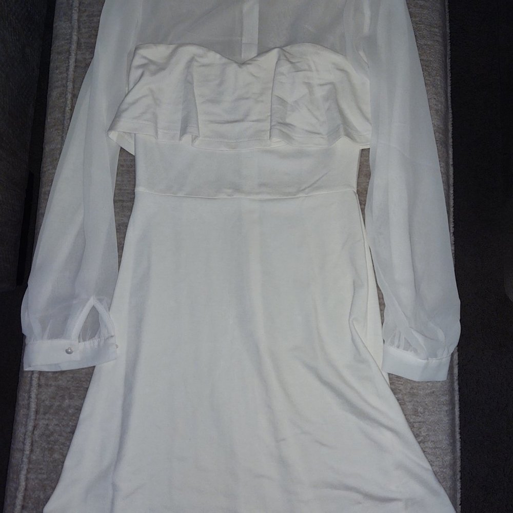 New White Sheer Long Sleeve Dress